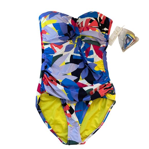 Ann Cole Women's One-Piece Abstract Tropical Removable Strap Swimsuit 10 New - Picture 1 of 10